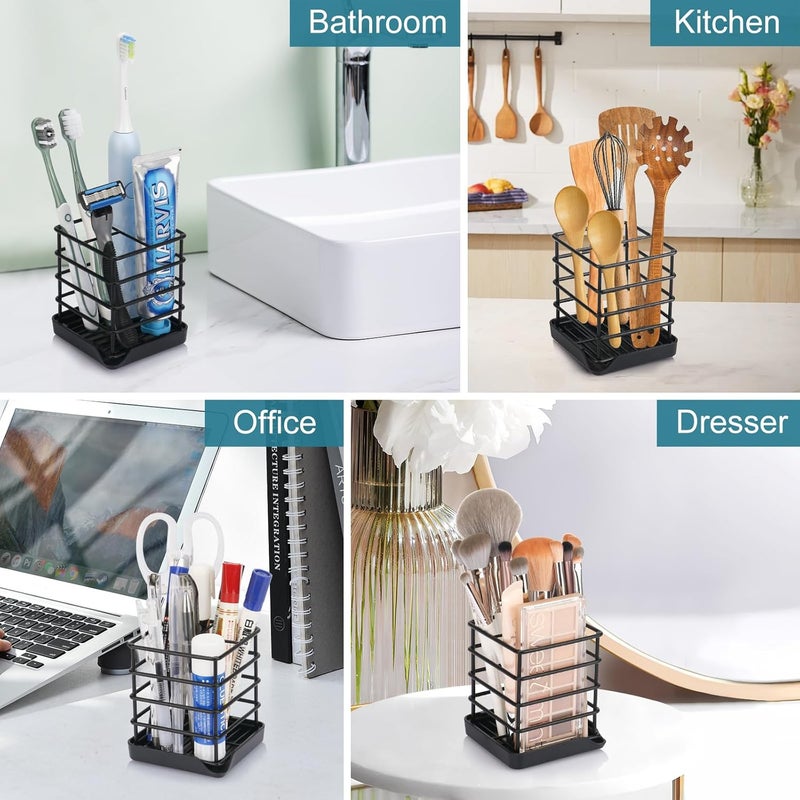 Chintu Toothbrush Holders for Bathrooms, Stainless Steel Bathroom Toothbrush Holder Kids Electric Tooth Brushing Holder Stand and Toothpaste Holder for Bathroom Accessories Organizer with Tray, Black (Small) - Image 5